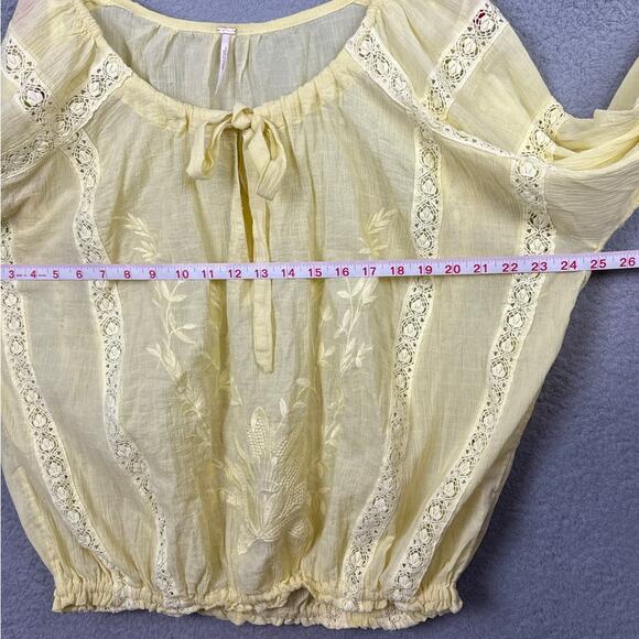 Free People Maria Maria Lace Blouse Butter Yellow Oversized XS Boho Festival - Picture 5 of 9